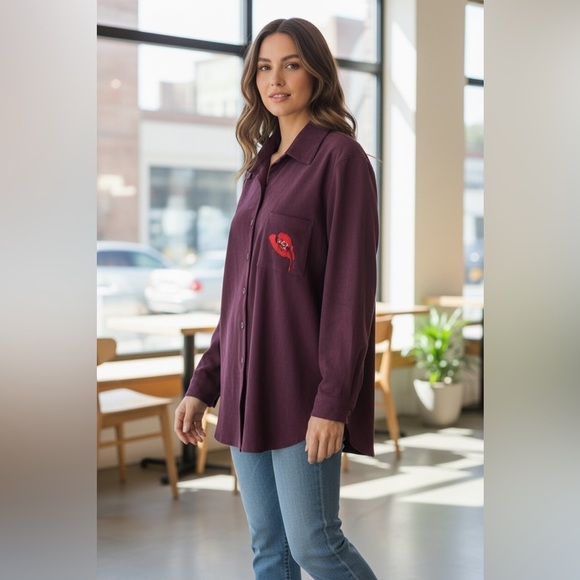 Studio Works Tops - Studio Works Purple Embroidered Shirt